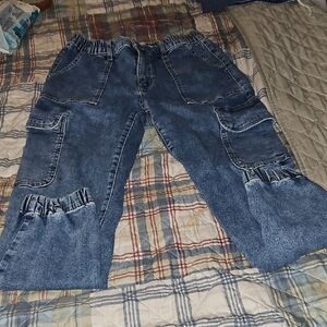 SO Women's Blue Boyfriend Jeans with Cargo Pockets